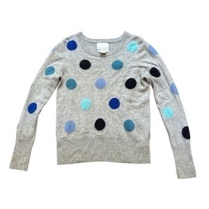 Cynthia Rowley Cashmere Sweater Womens Gray Blue Polka Dot Excellent SIZE M